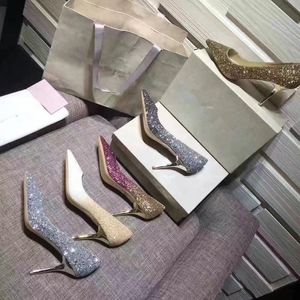 2023 Fashion Ladies Silver Glitter Sequined Stiletto Heels Высокие каблуки Свадебная подружка невесты 5 см 7 см 9,5 см