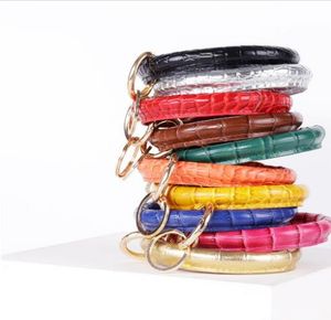 Crocodile Pattern Snake Leather Key Ring Bracelet Circle Wristlet Key Chain for Women Girls Daily Accessories GB1704