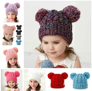 Winter Double Plush Ball Cap Hat for Women Baby Girls Knitted Beanies Cap Hat Thick Female Autumn Knit Outdoor Caps 13 Colors