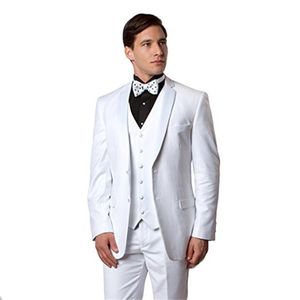 Two Button Groomsmen Notch Lapel Groom Tuxedos White Men Suits Wedding/Prom/Dinner Best Man Blazer ( Jacket+Pants+Vest+Tie ) M1032