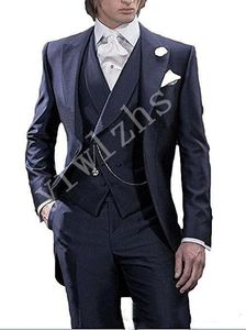 Bonito One Button Groomsmen pico lapela do noivo smoking Homens ternos de casamento / Prom / Jantar melhor homem Blazer (Jacket + Calças + Tie + Vest) W17