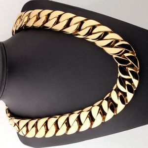 Kundenspezifische Länge 23/31 mm Breite Schwere Mne's-Halskette Goldfarbene Bordsteinkette aus 316L-Edelstahl-Halskettenarmband für Männer und Frauen