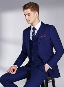 Utmärkt marinblå brudgum Tuxedos Notch Lapel Groomsmen Mens Bröllopsklänning Man Jacka Blazer Business Suit (Jacka + Byxor + Vest + Tie) 1678