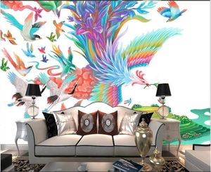 Tapety D Custom Photo Mural Ręcznie malowane Ptaki Ptaki płacą hołd do tapety ścienne Phoenix TV Tapeta na ściany D