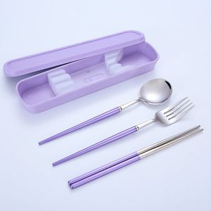304 Stainless Steel Chopsticks Fork Spoon 3pcs Dinnerware Sets For Travel Outdoor Sports Supplies With Box