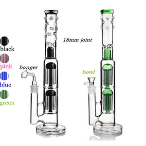 Stora raka 15 tum 4 färger glasbongar med dubbla armträd percs vattenrör boro dab riggar med 18 mm fog