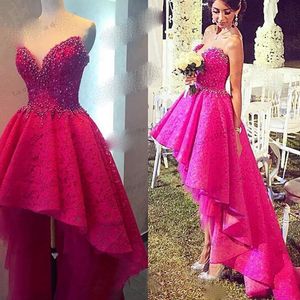 Plus Size Lce Pearl Prom Dresses Sweethart Rose Red High Low Evening Gowns