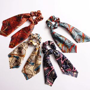 Hair Scrunchie Bands Streamer Accessories Women Girl Ponytail Holder Elastic Scrunchies Ropes Printing Scarf Hair Ties 50pcs F307G