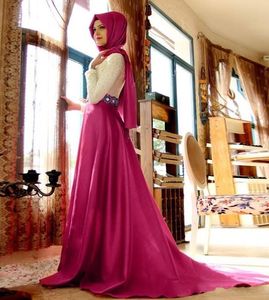 2020 High Neck Long Sleeve Muslim Prom Evening Dresses Saudi Arabic Women Lace Satin Vestidos De Festia Party Evening Gowns Elegant Cheap