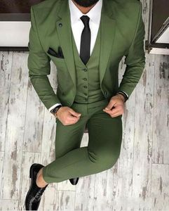 Green Groom Tuxedos Notch Lapel Groomsman Wedding 3 Piece Suit Fashion Men Business Prom Party Jacket Blazer(Jacket+Pants+Tie+Vest) 2263