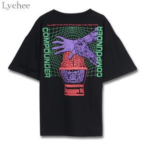 Lychee harajuku Summer Women T Shirt Phantom Brev Handtryck Casual Loose Short Sleeve T-shirt Tee Top Kvinna J190427