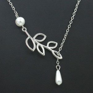 Collana del pendente perle la foglia d'argento foglia d'argento perla goccia collana croce collana gioielli regalo perla pendente collana