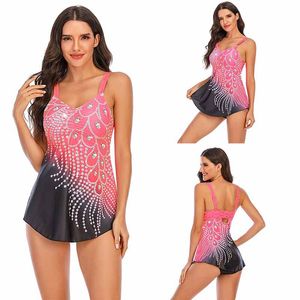 Costume da bagno donna Tankini Costume da bagno Abito Beachwear Stampa Piuma Patchwork Lady Costume da bagno sexy Taglie forti S-8XL