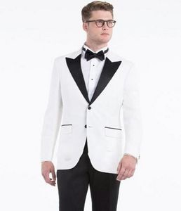 Brandneue weiße Herren-Hochzeits-Smokings, schwarzes Spitzenrevers, Bräutigam, Trauzeugen, Smoking, Herren-Blazer, Jacke, ausgezeichnete 2-teilige Anzüge (Jacke + Hose + Krawatte)84