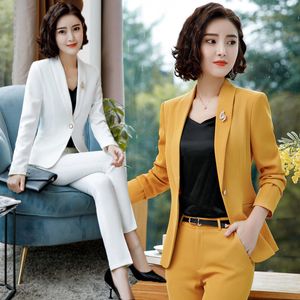 Ternos femininos Blazers Novo 2020 Calça formal Set Office Lady Uniform Designs Mulheres Negócios Trouser Terno Trabalho