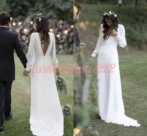 Красивые шифоновые богемные свадебные платья сад с длинным рукавом v-образным вырезом полые свадебные арабские невесты бальное платье A-Line свадебные платья vestido de noiva
