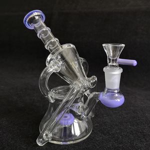 Showerhead Perc Recycler Hookahs Sidecar Mouthpiece Style Bongs Water Pipe With Glass Bowl Dab Rigs Oil Rig Hookah Smoking Pipes 14.5mm Female Joint XL-1972