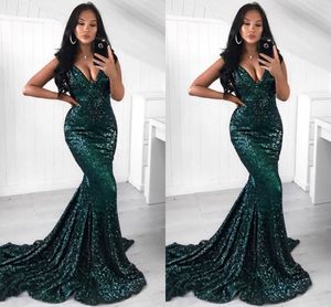 Nowy Seksowna Dark Green 2019 Nowa Syrenka Suknia Suknia Sekretna Głęboka Neck Backless Prom Formalne Dresses Robe de Soirée Vestidos de Fiesta