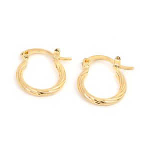 24K Gold Plated Simple Earrings Diamond-Cut Polished Twist Oval Hoop Earrings
