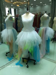 2019 Real Pictures Rainbow Ball Gown Wedding Dress Halter Backless Ruffle Tulle Bridal Gown Plus Size Custom Made Vestido De noiva
