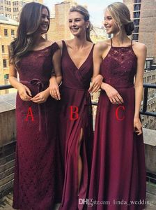 2019 Högkvalitativ Burgundy Bridesmaid Dress Long Garden Country Formell Bröllopsfest Gäst Maid of Honor Gown Plus Size Custom Made