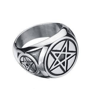 Freemason Masonic Star of David Ring Five Star Titanium rostfritt stål punk retro silver smycken för män kvinnor