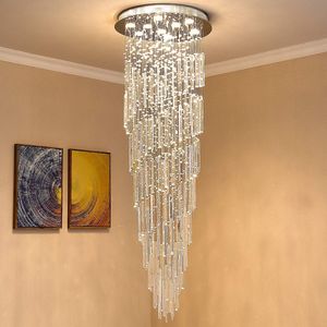 Modern Spral Raindrop Crystal Chandelier Lighting Crystals Tube Ceile Light Fixture för trappor Matsal Sovrum Vardagsrum