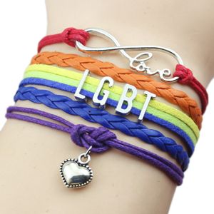 New LGBT Gay Pride Charm Bracelets For Women Men Rainbow Sign multi-layer Leather Wrap Bangle Fashion Friendship DIY Jewelry Gift