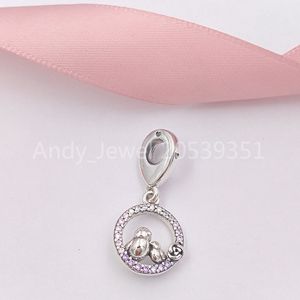 Andy Jewel Autentico 925 Sterling Silver Beads Mother Baby Bird Ciondola Charm Soft Pink Lilac Crystals Clear Cz Charms Fits European Pandora Styl