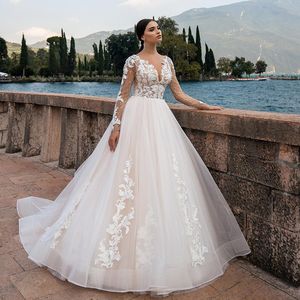 Prinzessin Brautkleider, A-Linie, lange Ärmel, Perlenstickerei, rückenfrei, Boho-Hochzeitskleid 2020, preiswert, sexy, V-Ausschnitt, Spitze, Landhochzeitskleid190I