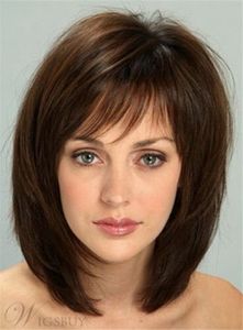 100% Real Hair! Dark Brown Sweet Shaggy Bob Medium Straight Capless Wig