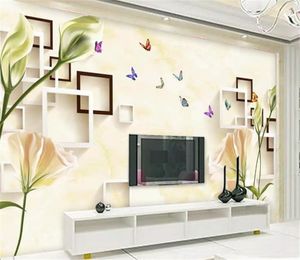 Benutzerdefinierte Tapete 3D Marmor Traum Lilie Blumenkasten 3D Wohnzimmer Schlafzimmer Hintergrund Wanddekoration Tapete