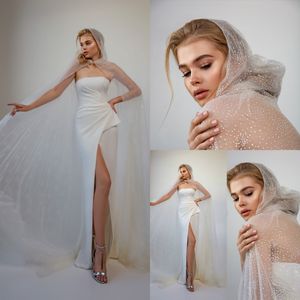 2020 Eva Lendel Modern Cowl Backs Wedding Dress New Thigh High Slits Strapless Bridal Wedding Dress