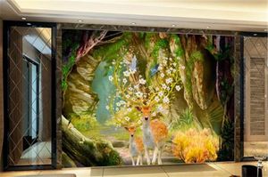 Tapet nordisk grotta park, grön sika hjort, 3d landskap vardagsrum sovrum bakgrund vägg dekoration väggmålning tapet