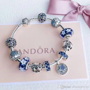 Wholesale pandora bracelets for sale resale online - winter sale luxury Pandora gifts winter blue sky beads clear CZ charm bracelets sterling silver jewelry full original package