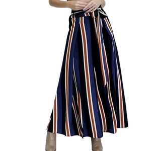 S-XL Stile di alta qualità Moda Donna Vita alta Gonna a righe Lounge Pantaloni a gamba larga Pantaloni Palazzo Culottes