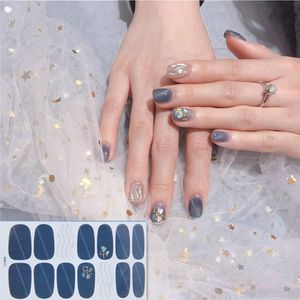 14 puntas de pegatinas de uñas brillantes con gradiente de cubierta completa, envolturas adhesivas, decoraciones DIY para flores de belleza, pegatinas lisas para esmalte de uñas