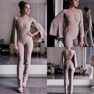 Ny ankomst Prom Klänningar med Wrap Kvinnor Jumpsuits Lace Appliqued Ankel Längd Beaded Elegant Evening Formell Dress 2019