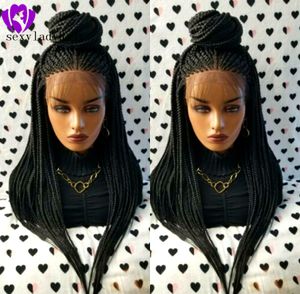 Hotselling Black Wig with Baby Hair Box Braided Wig High Tempeprature Fiber Glueless Synthetic Lace Front Wig Long Hair Lace Wigs