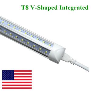 Stocks in US V Shaped LED Tubes Light Integrated 4ft 5ft 6ft 8ft Tube Double Sides Bulbs Shop Light Cooler Door Lights