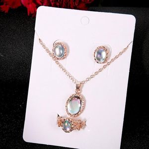 Fashion-sets africano nupcial cor ouro opala colar brincos anel casamento cristal sieraden mulheres moda jóias conjunto