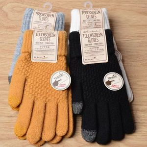 Imitação cashmere knit luvas senhoras jacquard touch screen quente para homens tricô cinco dedos luva moda 5 cores atacado