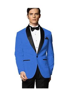 ファッションブルー男性の結婚式タキシードブラックショールラペル新郎Tuxedos優秀な男性ブレザー2ピーススーツPROM /ディナージャケット（ジャケット+パンツ+ネクタイ）70