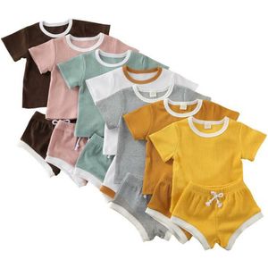 Kinder Kleidung Jungen Mädchen Solide Artikel Pit Kleidung Sets Baby Strampler Shorts Stirnband Anzüge Kind Sommer Overall Hosen Hariband BYP730