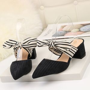 Women Sandals New Arrivals 2020 Chunky Heel Pointed Striped Butterfly-not Lady summer sandals