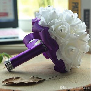 Günstige Schaum Rose Braut Hochzeit Bouquet Hochzeit Dekoration Kristalle Künstliche Blume Brautjungfer Braut Hand Halten Brosche Blumen CPA1580