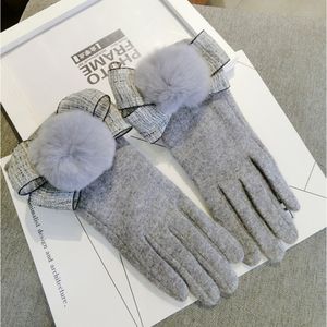 ファッション - スクリーンファイブフィンガーカシミヤレディース弓大きな髪ボール女性冬のかわいい暖かい手袋