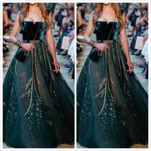 2020 Arabski ASO EBI Ciemnozielone luksusowe suknie wieczorowe Zroszony Koronki Prom Dresses Sparkly Sexy Formal Party Druga Recepcja Gowns ZJ277