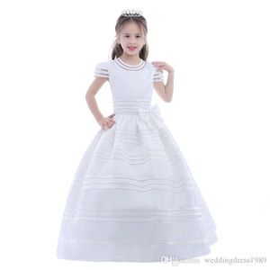 Ivory Chiffon Long Floor Length Flower Girls Dresses For Weddings A Line Short Sleeve Custom Made Cheap First Communion Gowns