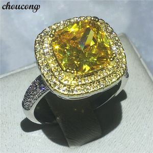 choucong Fashion Cushion cut Diamond Crystal ring White Yellow gold filled Engagement Wedding Band Rings For Women bijoux